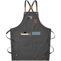 Canvas Kitchen Apron - Comfortable Cross-Back Design & Durable Pockets 0
