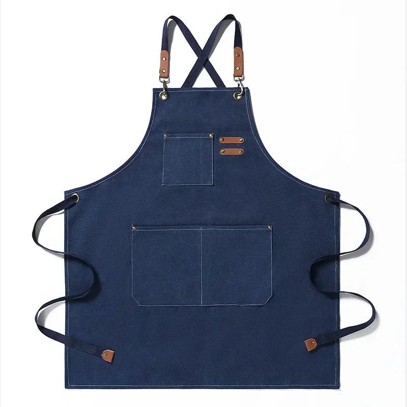 Canvas Kitchen Apron - Comfortable Cross-Back Design & Durable Pockets 14