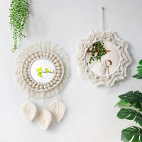 Macrame Round Wall Mirror - Boho Vintage Decor for Home Spaces 0