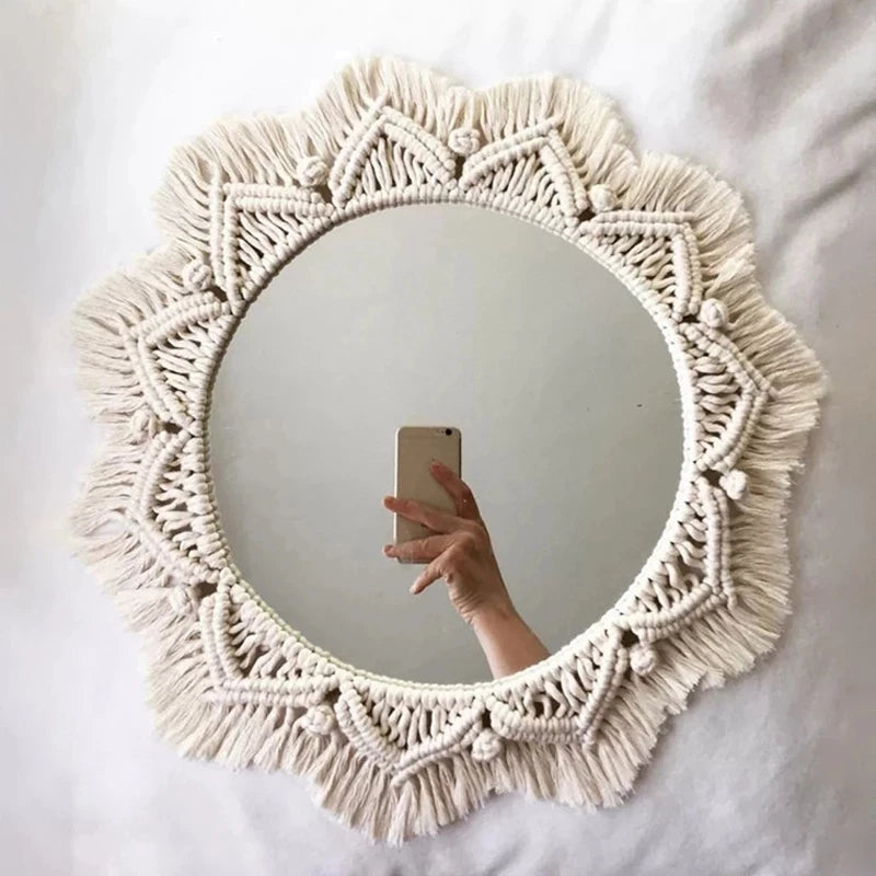 Macrame Round Wall Mirror - Boho Vintage Decor for Home Spaces 11