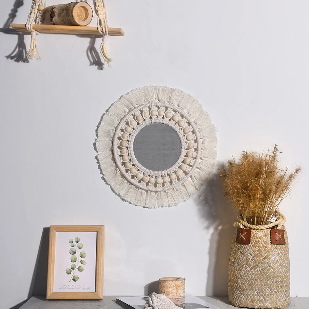 Macrame Round Wall Mirror - Boho Vintage Decor for Home Spaces 7