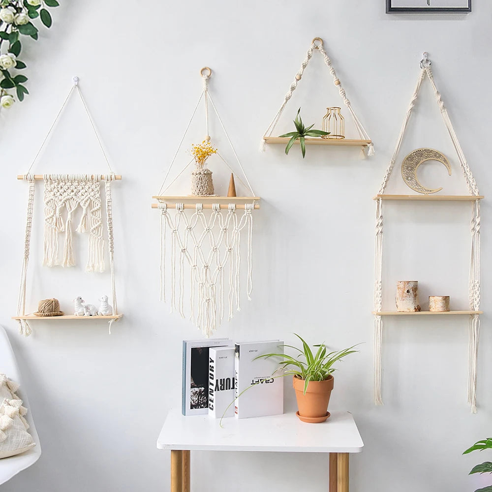 Macrame Wooden Wall Shelves
