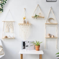 Macrame Wall Shelf - Stylish Floating Shelf for Home Decor & Plants 0