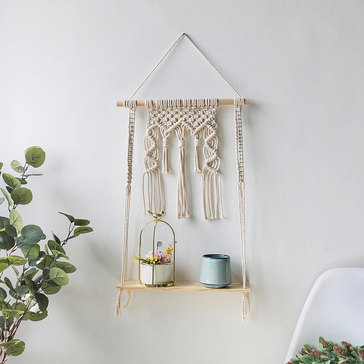 Macrame Wall Shelf - Stylish Floating Shelf for Home Decor & Plants 10