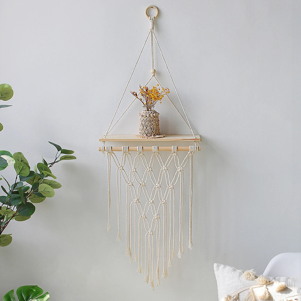 Macrame Wall Shelf - Stylish Floating Shelf for Home Decor & Plants 11