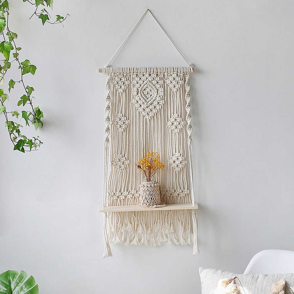 Macrame Wall Shelf - Stylish Floating Shelf for Home Decor & Plants 14
