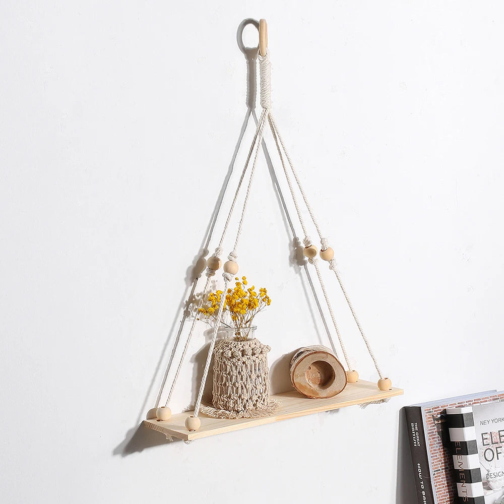 Macrame Wall Shelf - Stylish Floating Shelf for Home Decor & Plants 15