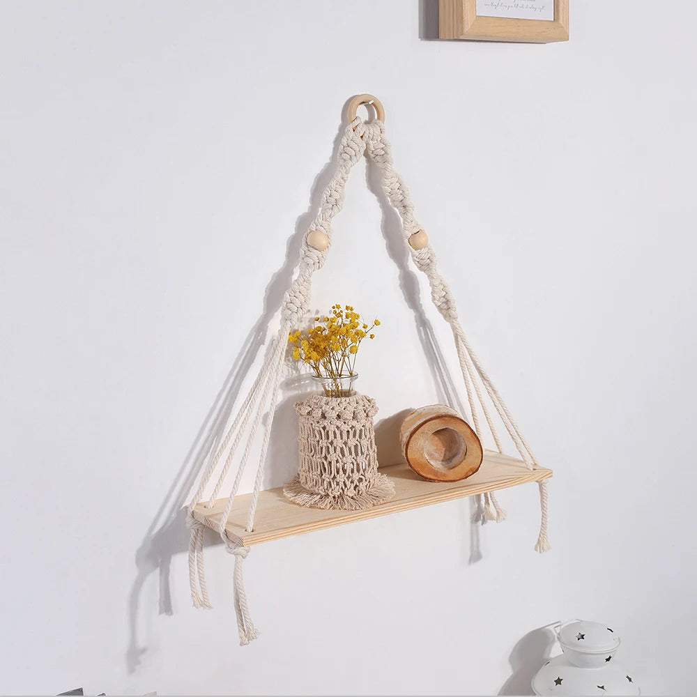 Macrame Wall Shelf - Stylish Floating Shelf for Home Decor & Plants 17