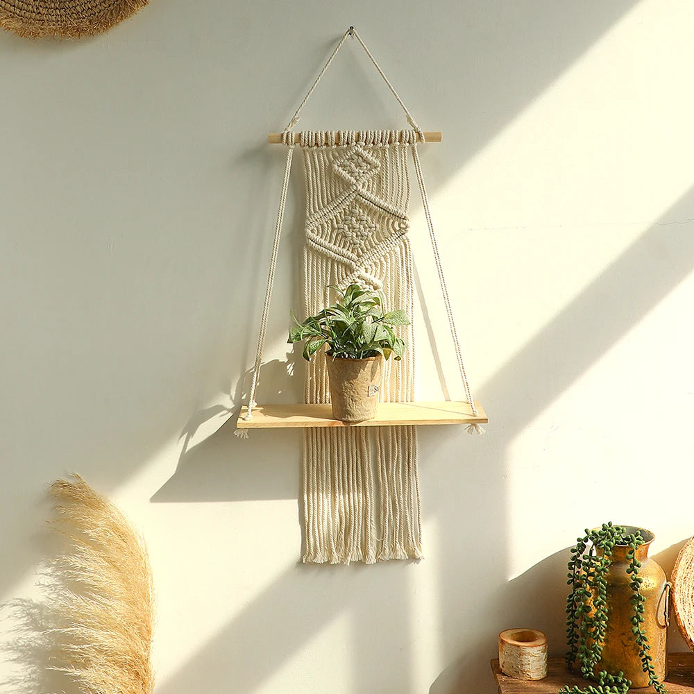 Macrame Wall Shelf - Stylish Floating Shelf for Home Decor & Plants 3