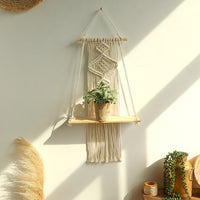 Macrame Wall Shelf - Stylish Floating Shelf for Home Decor & Plants 3