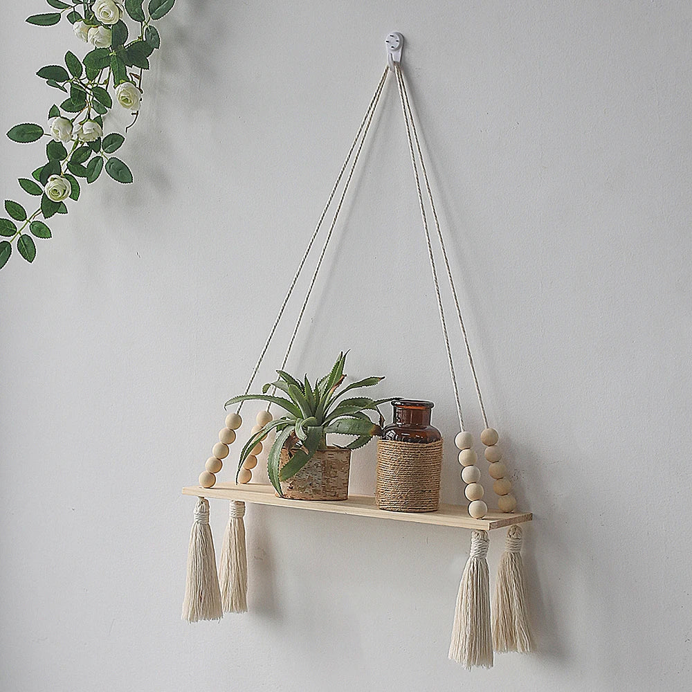 Macrame Wall Shelf - Stylish Floating Shelf for Home Decor & Plants 6