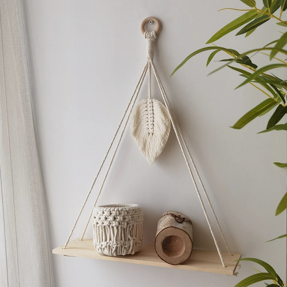 Macrame Wall Shelf - Stylish Floating Shelf for Home Decor & Plants 7