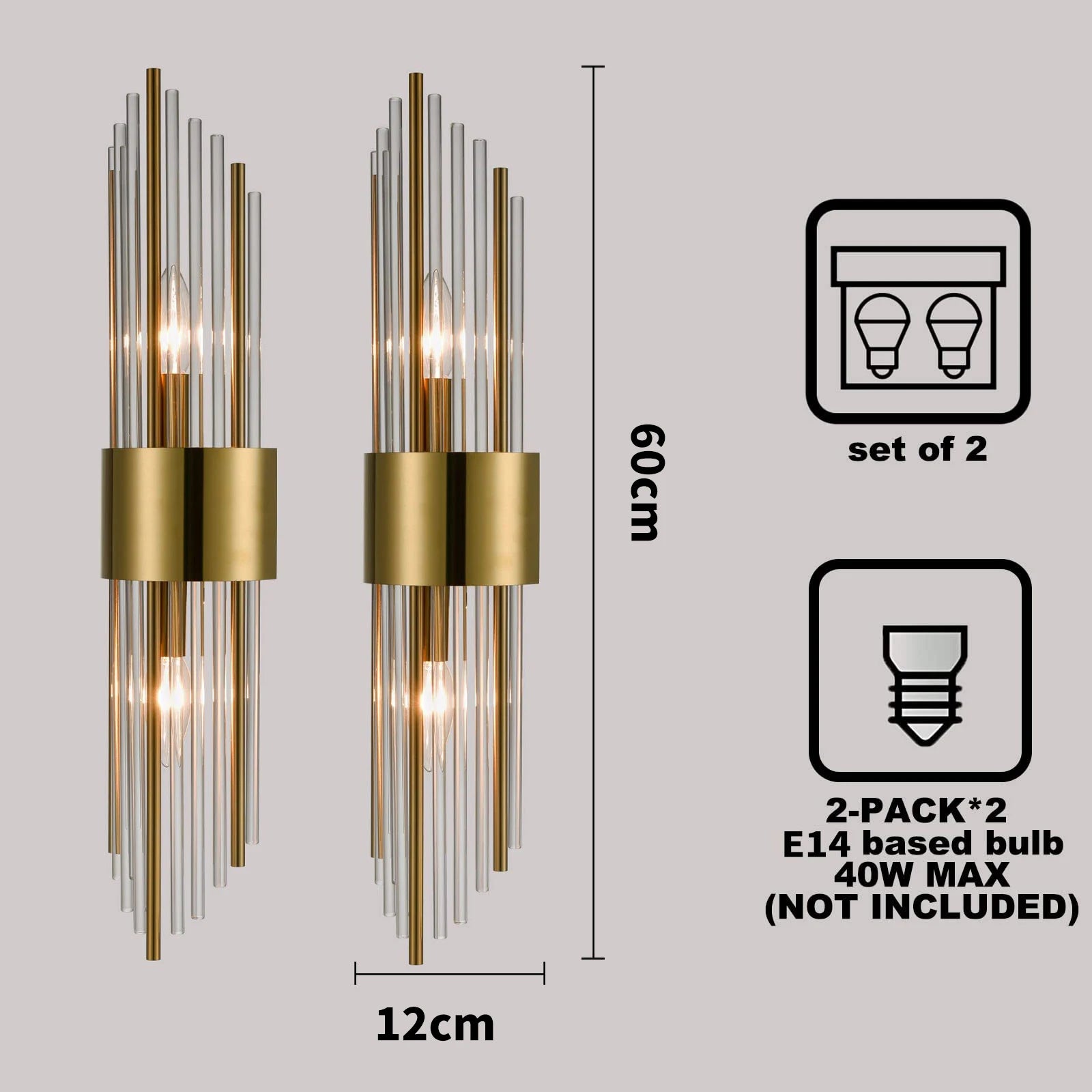 Modern Nordic Wall Sconces - 2-Piece Glass Wall Lamp in Gold and Black for Living Room and Bedroom Decor 7