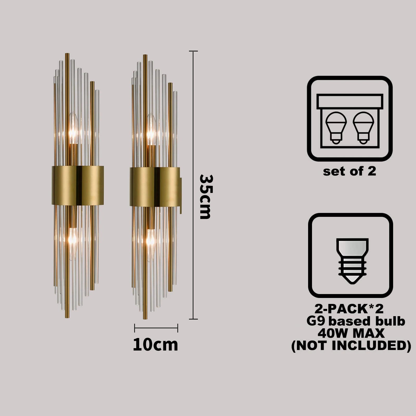 Modern Nordic Wall Sconces - 2-Piece Glass Wall Lamp in Gold and Black for Living Room and Bedroom Decor 8